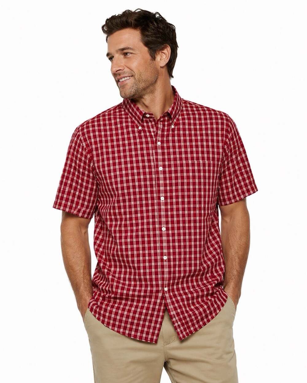 Arrow USA 1851 Men’s XL Red Plaid Short Sleeve Button Down Shirt Cotton Blend